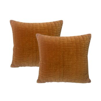 Minerva Caramel Twin Pack Cotton Velvet Embroidered Cushion Polyester Filled by Cloud Linen