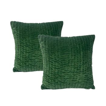 Minerva Emerald Twin Pack Cotton Velvet Embroidered Cushion Polyester Filled by Cloud Linen