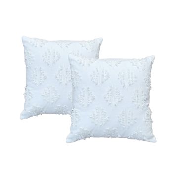 Olena White Twin Pack Cotton Chenille Embroidered Cushion Polyester Filled by Cloud Linen