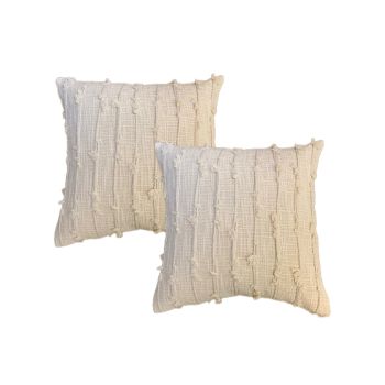 Henna Natural Twin Pack Cotton Embroidered Cushion Polyester Filled by Cloud Linen