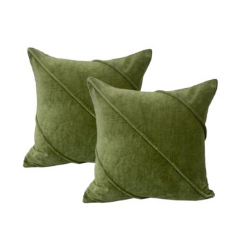 Trova Sage Twin Pack Cotton Velvet Cushion Feather Filled by Cloud Linen