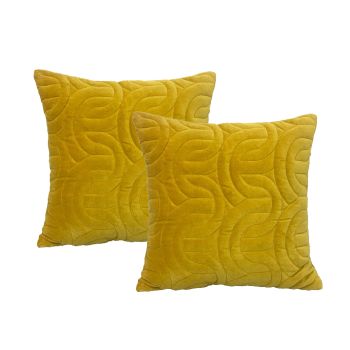 Roma Gold Twin Pack Cotton Velvet Embroidered Cushion Feather Filled by Cloud Linen