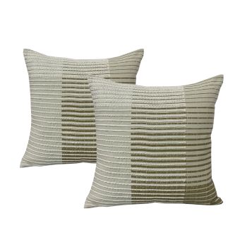 Aubrey Olive Twin Pack Cotton Embroidered Cushion Feather Filled by Cloud Linen