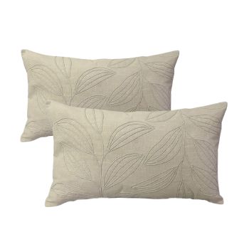 Maria Natural Twin Pack Cotton Embroidered Cushion Feather Filled by Cloud Linen