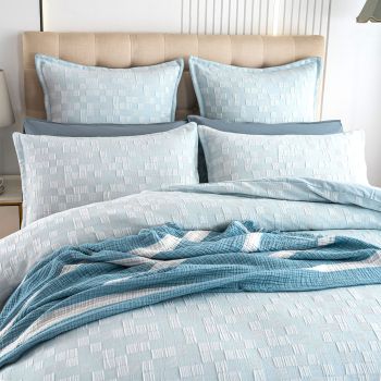 Jervis Checks Jacquard French Blue Quilt Cover Set by Renee Taylor