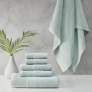 Retreat Cotton Tencel Antimicrobial 6 Piece Seafoam Towel Set by Cloud Linen