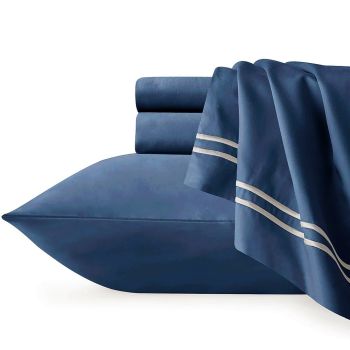Strada Embroidered 1000 TC Egyptian Cotton Indigo King Quilt Cover Sets by Renee Taylor