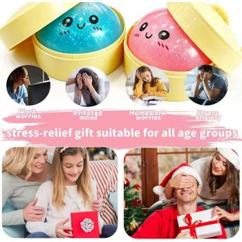 2Pcs Dumpling Squishies Surprise Pack, Glitter Slow Rising Stress Ball, Stretchy Fidget Sensory Toy for Anxiety Stress, Cute Dumpling Squeeze Toy for Adults Teens (Blue+Pink)