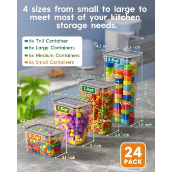 Airtight Food Storage Containers with Lids, 8 PCS Kitchen and Pantry Organization Canisters, BPA-Free, PVC-Free, Food-grade Plastic Leak-proof Jars for Cereal, Flour, Sugar, Extra 8 Labels & Marker