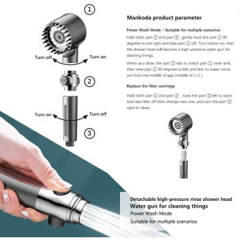 High Pressure Filtered Shower Head - 3 Spray Modes Shower head with Handheld, Detachable Showerhead with 5 Replaceable Water Softener Filters for Hard Water | Shower with 75" Anti-Burst Hose