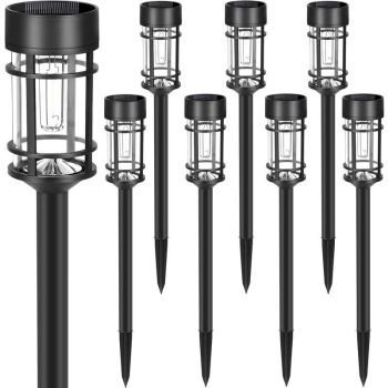 Solar Pathway Lights, 8 Pack LED Solar Lights Outdoor Waterproof, Glass Metal Garden Lighting for Yard Path Landscape Lawn Walkway Driveway, 3000K