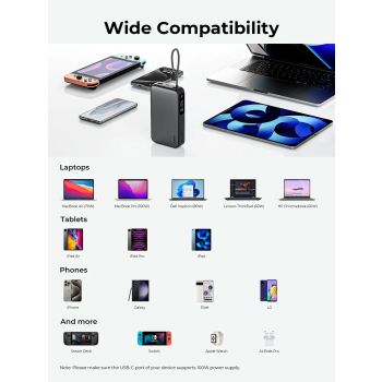 Aukey Spark Sling 20000 Compact Fast Charging Power Bank with Built-in USB-C Cable (PB-Y48)