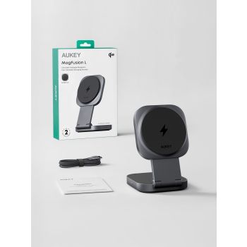 Aukey MagFusion L Qi2 Foldable 2 In 1 Magnetic Wireless Charger (LC-MC211)