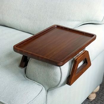Red Folding Side Table for Sofa with Wooden Finish