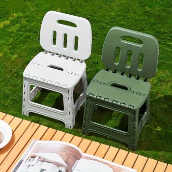 White folding plastic stool, stool with backrest, portable stool, durable stool, comfortable seating, extra seating, step stool, camping stool, Australian home, space-saving furniture