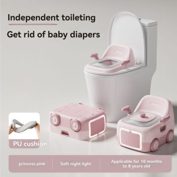 baby portable toilet, potty training, weaning off diapers, soft PU cushion, night-light, bathroom accessories, Australian market, toddler toilet seat - beige white - Size Three