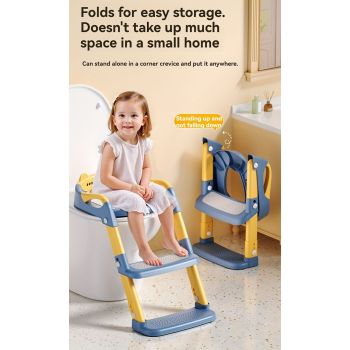 children's toilet trainer, toilet assistance ladder, portable toilet seat, PVC cushion, foldable design, anti-slip, splash-proof, potty training seat, toddler toilet ladder, kids bathroom accessory - Gray - Size PVC