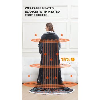 Wearable Heated Blanket Blanket With Sleeves Heated Throw Temperature - Gray - Size 127-177cm