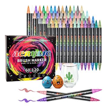 Acrylic Brush Marker Dual Tip Markers Art Supplies Craft Markers Water-Based - Multi-color - Size 12 colors