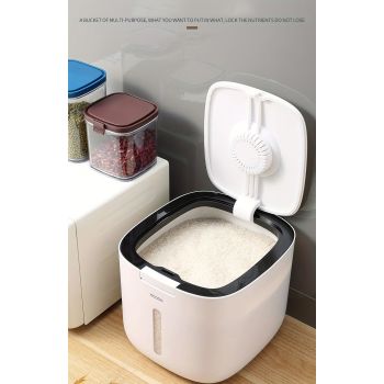 rice storage container, flour storage, sealed container, insect-proof food storage, moisture-proof food container, kitchen storage, airtight container, pantry organizer, Australian kitchen - Black - Size 10L