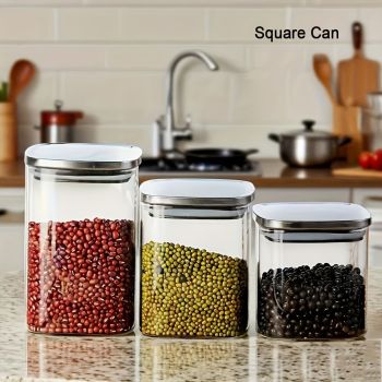 airtight storage jars, coffee bean jars, stainless steel lid, glass jars with lids, square canisters, pantry organisation, kitchen storage Australia - Clear - Size 2pcs-1000ml