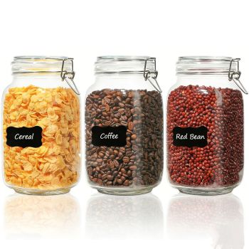 glass storage jars, airtight jars, kitchen storage, food storage, grain storage, pasta storage, sugar storage, clamp-top jars, borosilicate glass, Australian pantry, dry goods storage, sealable jars - Clear - Size 2pcs-1000ml
