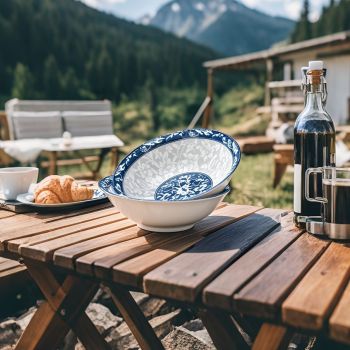 blue and white porcelain bowl, soup bowl, noodle bowl, ceramic bowl, large bowl, tableware, Australian home, dinnerware set, traditional design, durable ceramic - Cyan - Size 4pcs