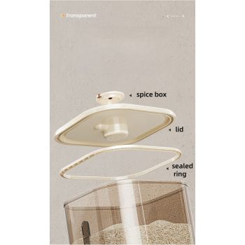 rice storage container, moisture-proof container, sealed food storage, flour storage, grain storage, pet food storage, bulk food container, airtight food container, pantry organization, Australian kitchen storage - White and transparent - Size 23L