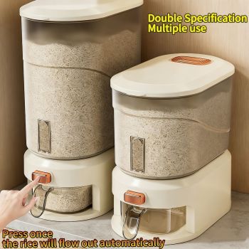 large capacity rice dispenser, measuring cup, time scale, plastic grain storage container, sealed food storage, insect proof food storage, moisture proof food storage, flour storage, pet food storage, Australian kitchen - Creamy - Size 20L