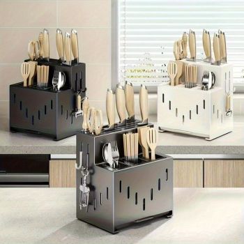 Gray kitchen knife storage rack, kitchen utensils organizer, knife holder, kitchen storage solution, high-quality kitchen rack, knife block organizer, countertop knife rack, Australian kitchen storage, kitchen tool organizer