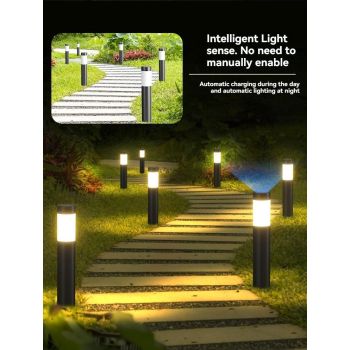 solar lawn lights, stainless steel outdoor lights, 3-LED garden lights, waterproof outdoor lights, modern outdoor lighting, cylindrical solar lights, Australian outdoor lights - Silver - toned warm light - Size 2PCS