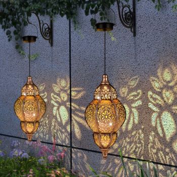 outdoor hanging light, iron solar light, garden decoration, lawn light, patio light, deck light, path light, porch light, veranda light, Easter gift, Christmas gift, solar powered light, waterproof light, Australia outdoor decor - Brown - Size IPX4