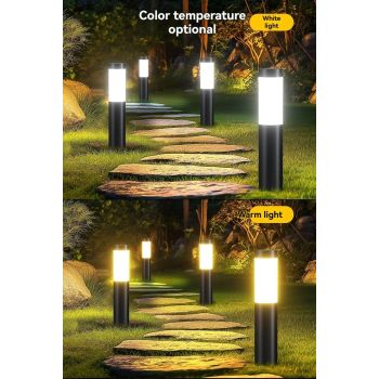 Solar Lawn Lights Stainless Steel Outdoor Lights 3-LED Garden Lights Waterproof - Silver - toned warm light - Size 2PCS