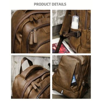 Vintage PU Backpack Stylish Backpack Durable Travel Backpack Comfortable - Brown - Size M