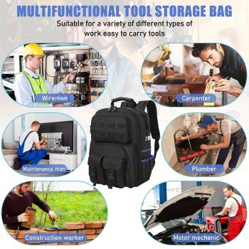Black travel backpack, multi-pocket backpack, comfortable backpack, backpack with waist support, backpack with rubber feet, organizer backpack, durable backpack