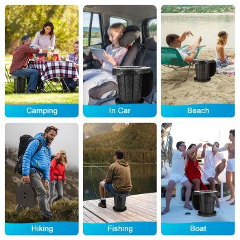 Black collapsible camping toilet, portable outdoor toilet, camping furniture Australia, lightweight camping gear, compact toilet for travel, camping sanitation solution