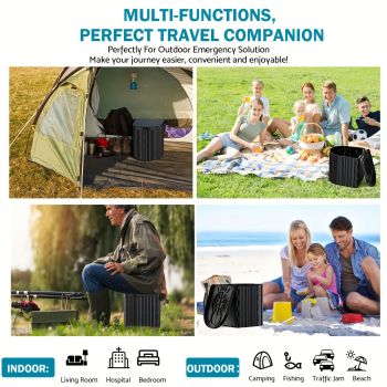 Black collapsible camping toilet, portable outdoor toilet, camping furniture Australia, lightweight camping gear, compact toilet for travel, camping sanitation solution
