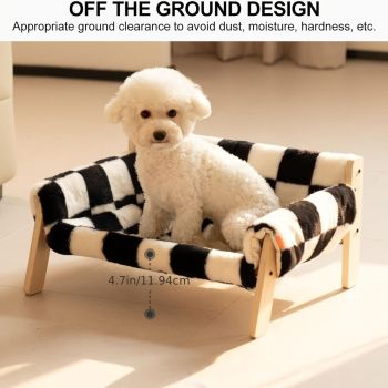 cat sofa bed, faux-fur cat bed, checkered pet bed, warm pet bed, washable pet bed, wooden cat bed, small dog bed, Australian pet bed - Gray - Size L