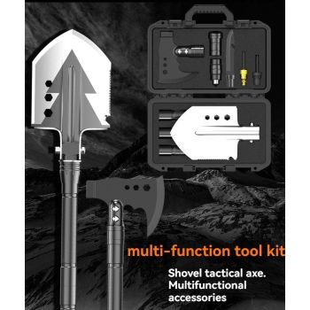 multifunctional entrenching shovel, axe set, outdoor camping, folding shovel, vehicle mounted tool, emergency kit, Australian outback, hiking tool, digging axe, bushcraft gear - Black - Size 3SD14X-2-F8W