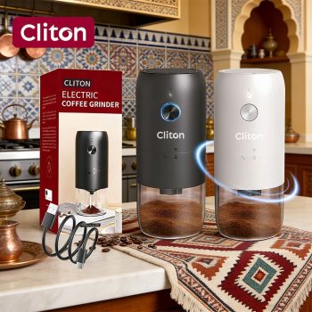 electric coffee grinder, Cliton coffee grinder, ceramic conical burr, portable coffee grinder, rechargeable coffee grinder, espresso coffee grinder, pour-over coffee grinder, Australia coffee grinder - White - Size set