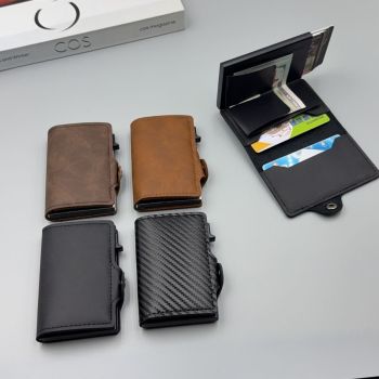 men's accessories, RFID-blocking card holder, aluminum card holder, carbon fiber pattern, security card holder, minimalist wallet alternative, Australian men, credit card protector, identity theft prevention, slim card holder - Mocha - Size M