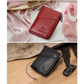 men's genuine leather wallet, RFID blocking wallet, double zipper coin purse, multiple card slots wallet, men's accessory, Australian wallet, leather coin purse, secure wallet men - Green - Size M