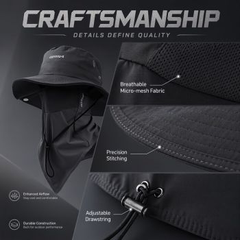 men's hat,wide-brim sun hat,two-piece hat,beach hat,hiking hat,outdoor work hat,foldable hat,unisex hat,face mask hat,breathable hat,Australian sun hat,mosquito protection hat - Black - Size Hats and masks