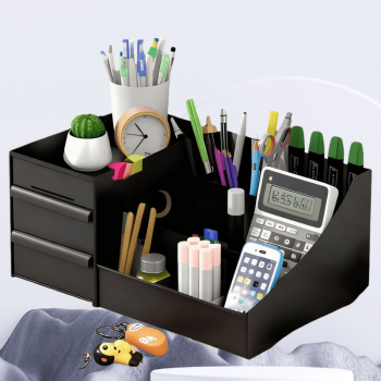 Milky white Multi-Compartment Large-Capacity Desktop Storage Box Keeps vanity tables and desks neat and organized—lipsticks, masks, makeup brushes all stored in one box. Easy access, seamlessly fits into various settings.