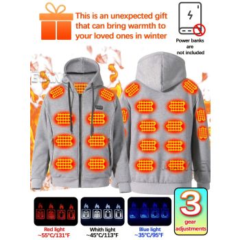 Heated Hoodie Electric Heating Hoodie Smart Heated Sweatshirt 23 Zone Heating - Gray - Size 4XL(AU 4XL/EU58)