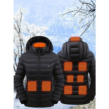 Heated Jacket Smart Heated Hoodie Lightweight Winter Coat Cotton Padded Jacket - Black - Size XL(AU XL/EU52)