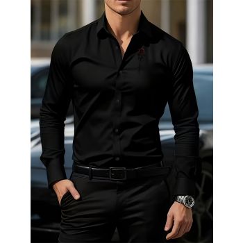 Men'S Formal Shirt Slim Fit Dress Shirt Long Sleeve Shirt Printed Shirt - Burgundy - Size XL(AU XL/EU52)