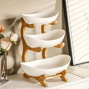 White**Nordic-Style Three-Tier Extendable Fruit Tray | Creative Living Room Snack Stand, Adjustable Height, Anti-Slip Expandable Display Tray**