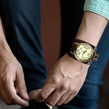 Ladies Unisex Vintage Large Arabic Markers Multi Layers Leather Wrap Cuff Bracelet Wrist Watch for Christmas