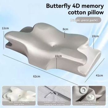 Butterfly 4D Memory Cotton Pillow Ice-Silk Fabric Cooling Pillow Cervical Spine - Blue - Size Large horn model